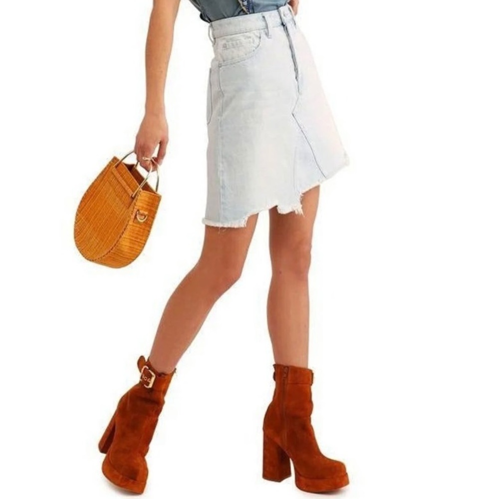 NWT We The Free Asymmetrical Denim Mini Skirt Size 26